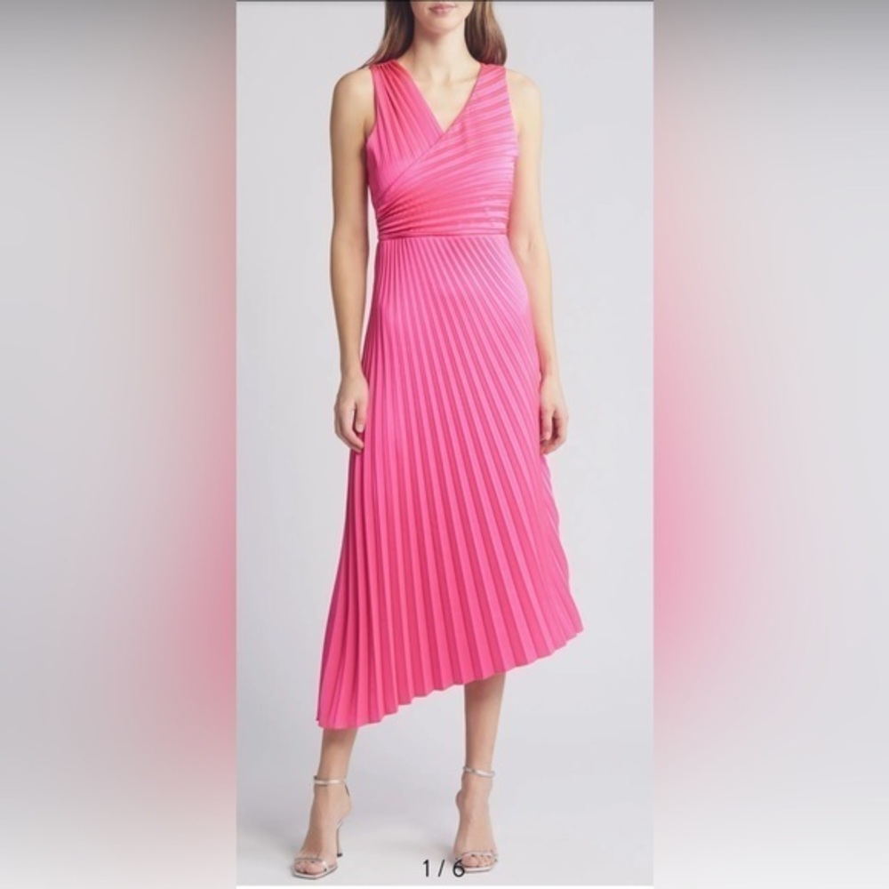 NWT Sam Edelman Pleated Asymmetric Hem Satin Dress Sz 0